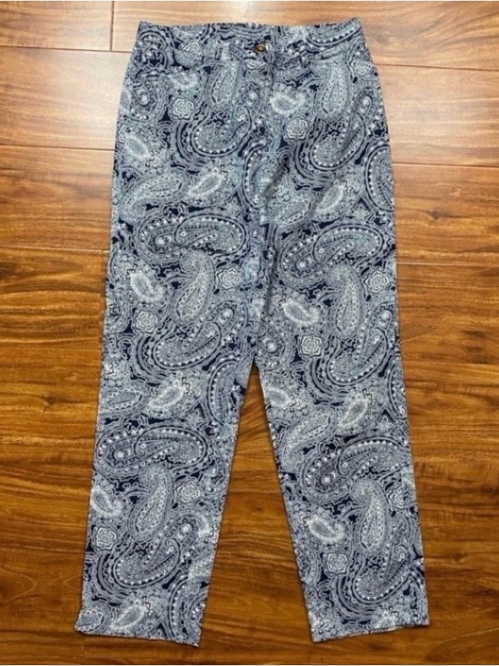 Lauren Ralph Lauren Womens Navy White Paisley Straight Crop Pants Size 4P Preppy